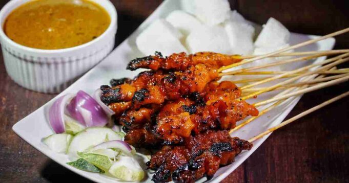 Succulent Nutty Chicken Satay Strips served with creamy peanut dipping sauce.
