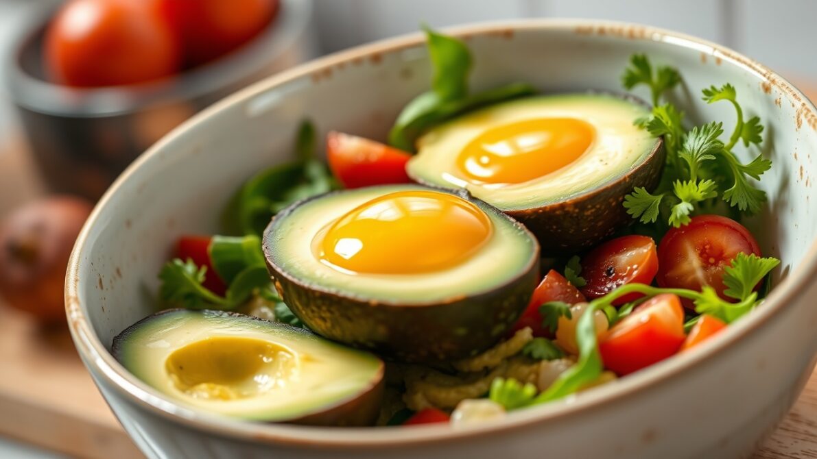 breakfast bowl with avocado and egg