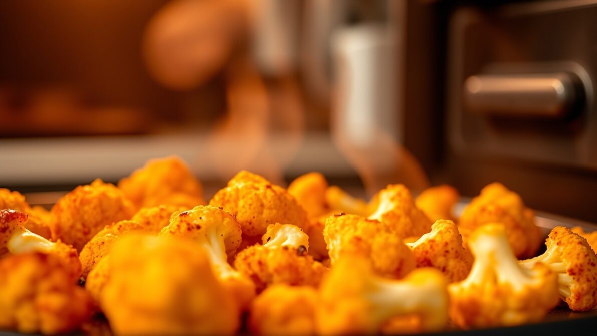 buffalo cauliflower bites with spicy coating