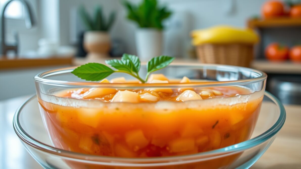 refreshing cold cucumber tomato gazpacho served in a clear bowl