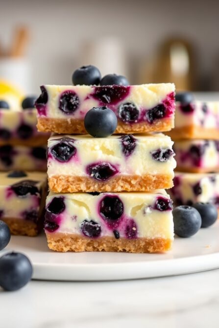 blueberry topping on lemon cheesecake bars