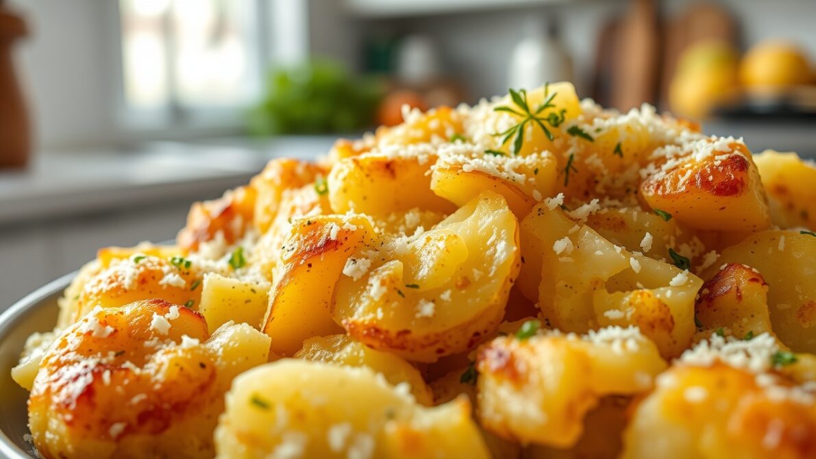 close-up of garlic parmesan smashed potatoes