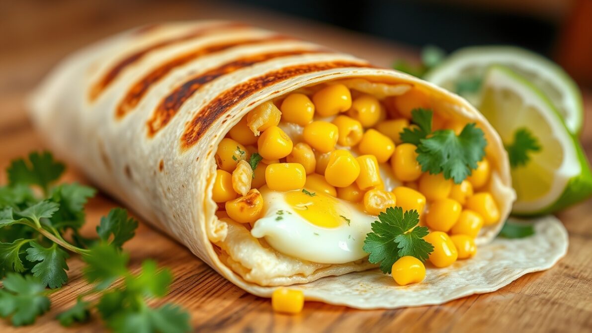 Fresh grilled corn breakfast burrito